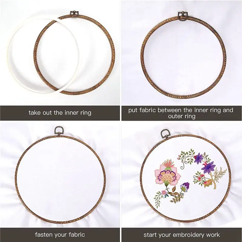 FTGT-4 Pieces 8.4 Inch Embroidery Hoops Imitated Wood Display Frame Bulk Circle Embroidery Hoops
