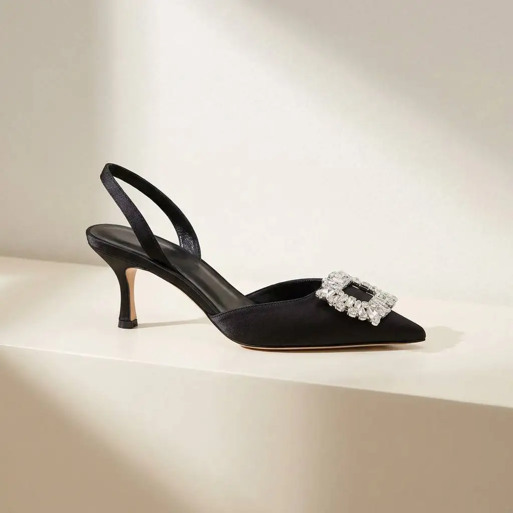 Elegant Women's Summer High Heels with Buckle, Pointed Toe Thin Heel Hollow Single Shoes Fashion Sparkly Banquet Heels #TY-X26SB