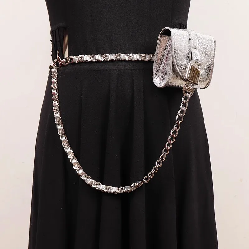 女性のヴィンテージ Pu レザーチェーンバッグカマーバンド女性ドレスコルセットウエストバンドベルト装飾狭いベルト R2715