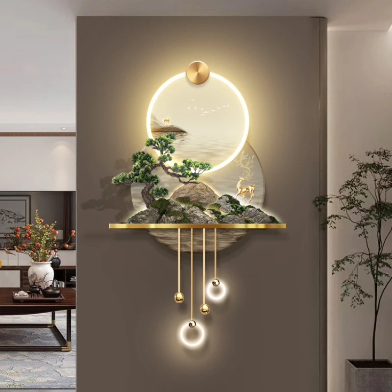 Porch luminous decorative painting light luxury three-dimensional relief corridor led wall lamp painting new Chinese landscape p