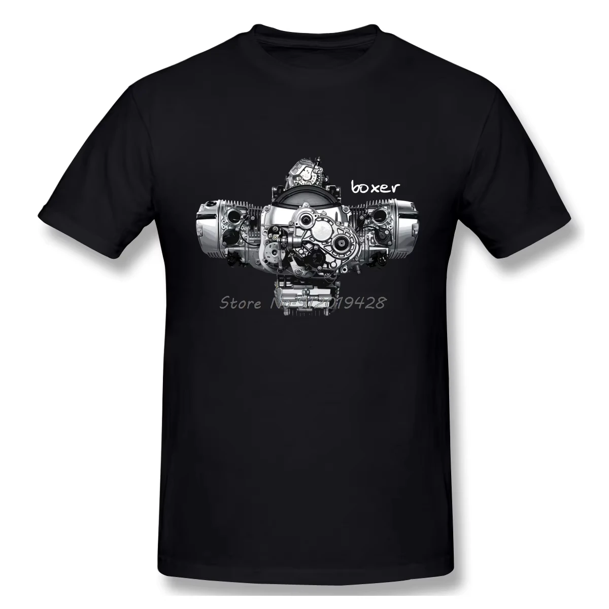 Realistic Horizontal Opposed Engine Mechanical Sketch Front Graphic T-shirt Grunge Cotton Short Sleeve Unisex Casual Daily Tee