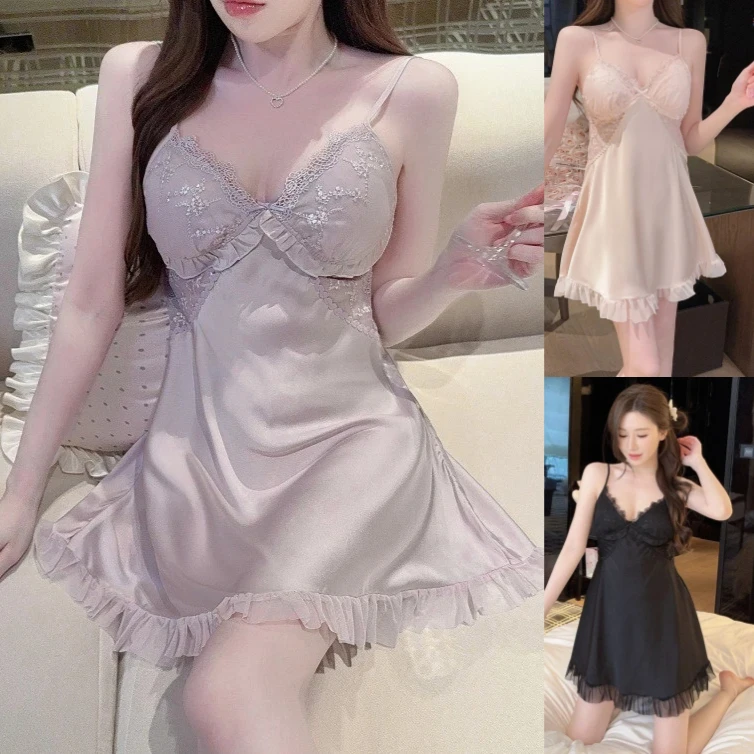 

Sexy Backless Sleepdress Dress Summer Lace Nightdress Dressing Gown Rayon Women Spaghetti Strap Sleepwear Nightgown Lingerie
