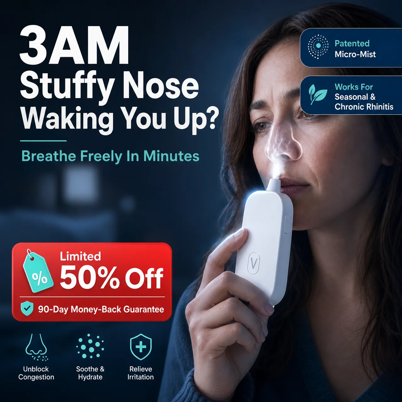 VERIXYLE Micro-Mist Nasal Comfort System, Night Nasal Congestion Relief for Better Sleep, Soothe Dry Itchy Nose, Hayfever Care