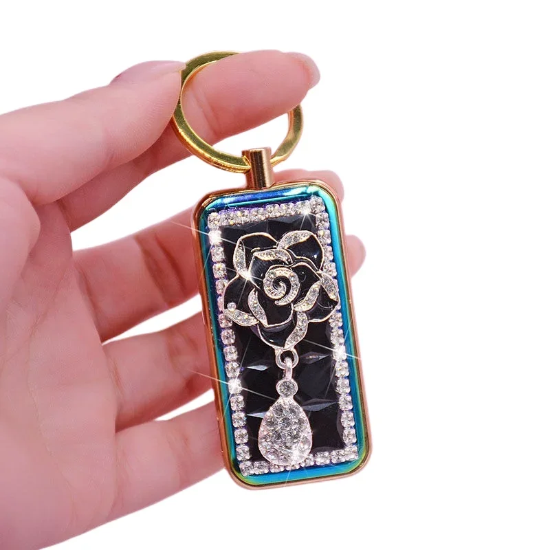 Fashion Rhinestone Lighter USB Rechargeable Lighter Electric Tungsten Cigarette Lighter Special Keychain Lighter Ladies Gift