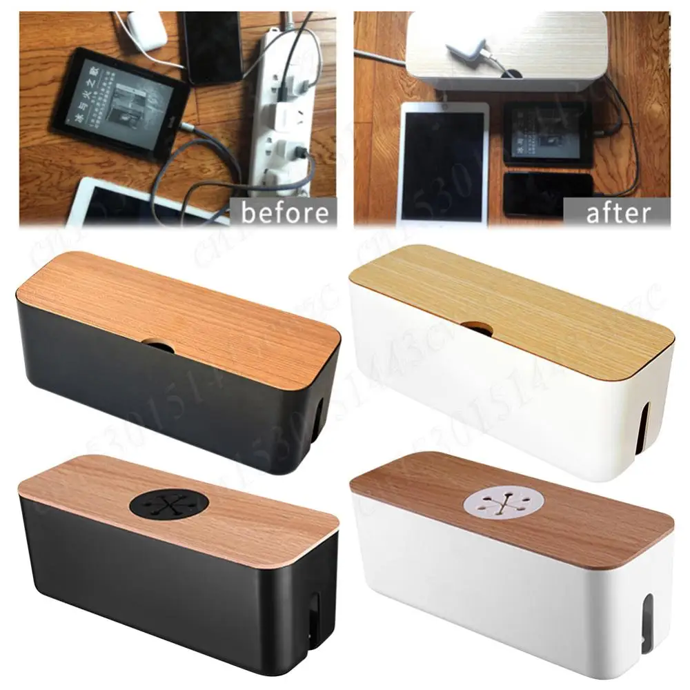 

Large Cable Storage Case Wooden Style Dustproof Power Line Management Box for TV Wires/Computer/ /USB Hub/Under Desk Power Strip