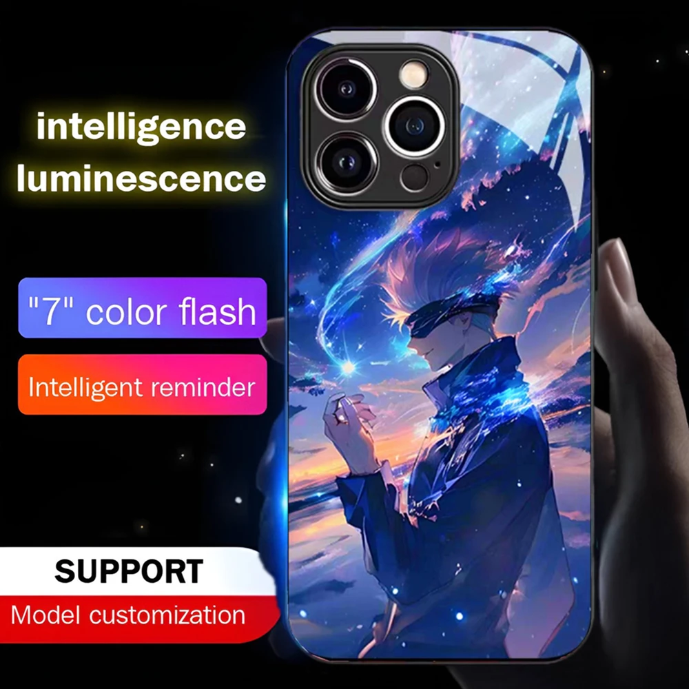 

Модный крутой аниме-дизайн со светодиодной подсветкой и светящимся закаленным стеклом, чехол для телефона для iPhone 16, E 15, 14, 13, 12, 11 Pro Max X Plus