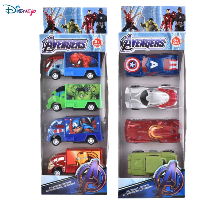 Disney Avengers Car Kids Toys Spiderman Captain America Hulk Ironman Figurines Truck Funny Pull-back Vehicle Toy For Boys Gift