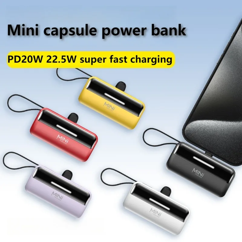 

New Mini Power Bank 5000mAh 22.5W Fast Charging Portable External Battery Charger Powerbank with Type C Cable for IPhone 14