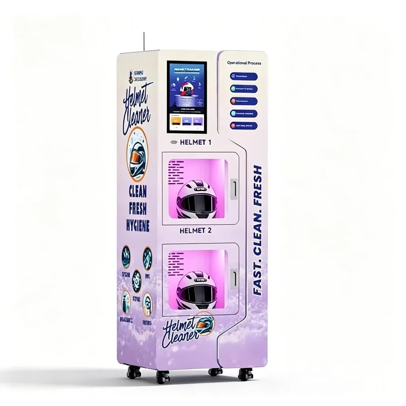 Customized Helmet Cleaning Vending Machine Dual Tank Fully Automatic Large Touch Screen Multi Language Voice Payment Options