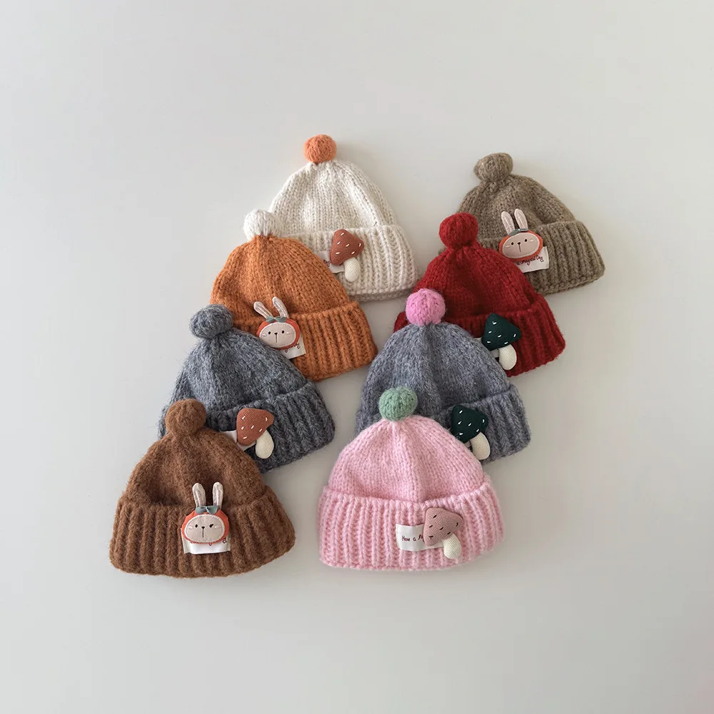 

Winter Baby Beanies Lovely Rabitte Mushroom Accessories Kids Boys Girls Knitted Hats Soft Warm Children Ear Protection Caps