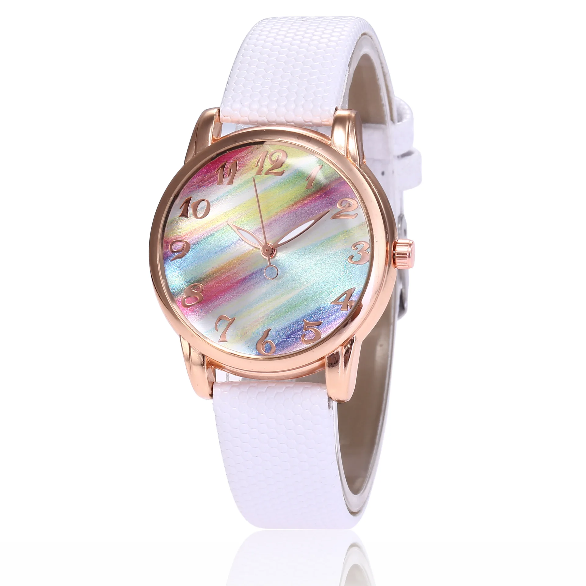 Frauen Mode Regenbogen Zucker Shi Ying Damen Armbanduhr lässig Mode Farbe Leder Uhr Studenten tragen Uhren Reloj Para Mujer