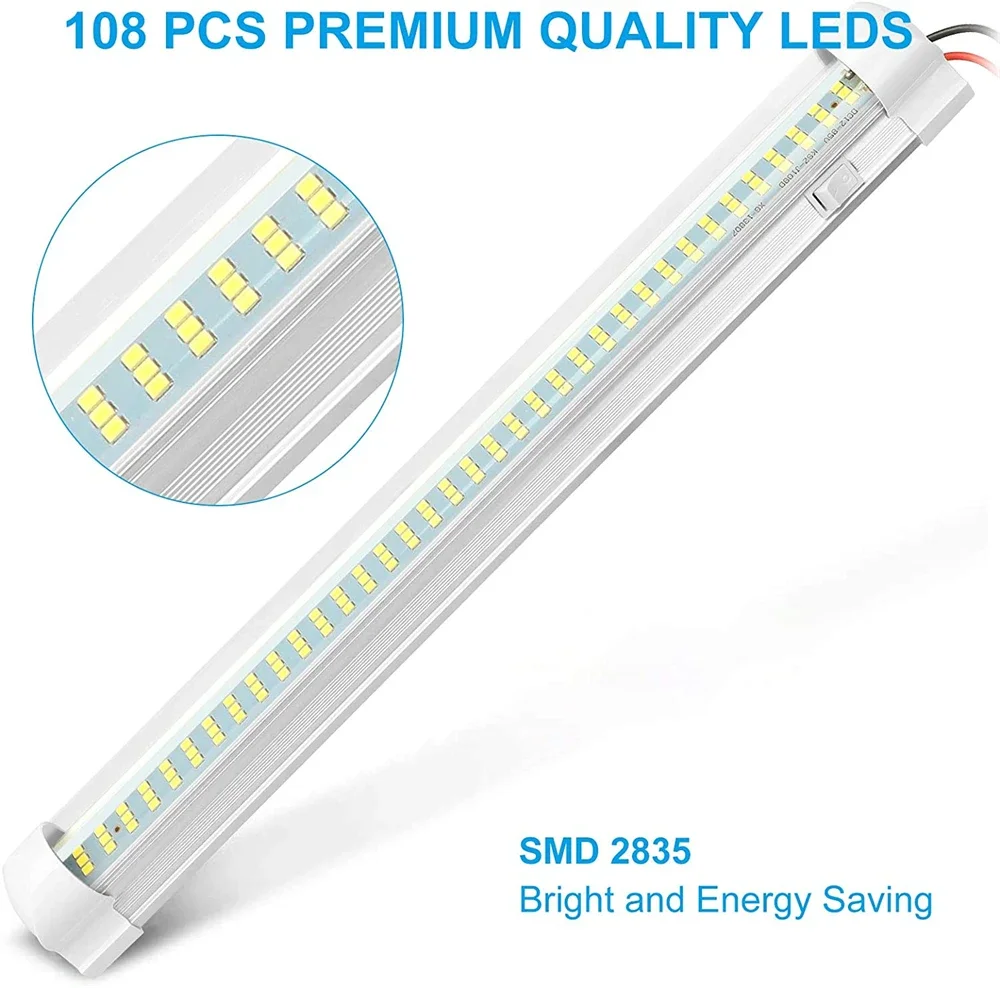 108LED Car Indoor Reading Light Camper Lighting LED Camping Ceiling Trunk Lamp 12V -80V Motorhome Interior LED Night Strip Light