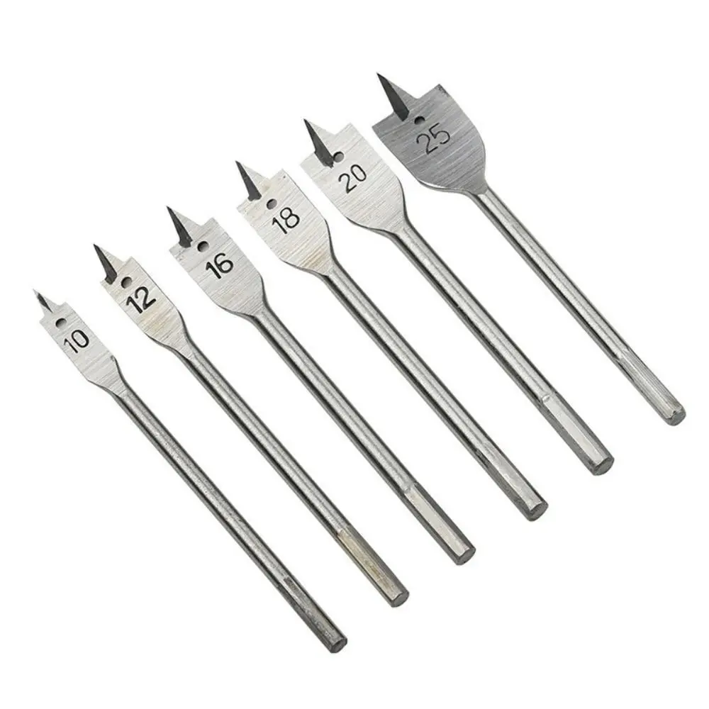 6pcs/set Hex Shank Woodworking Spade Drill Bits Double Side Hole Openers Flat Hole Drill High Carbon Steel Wear Resistance