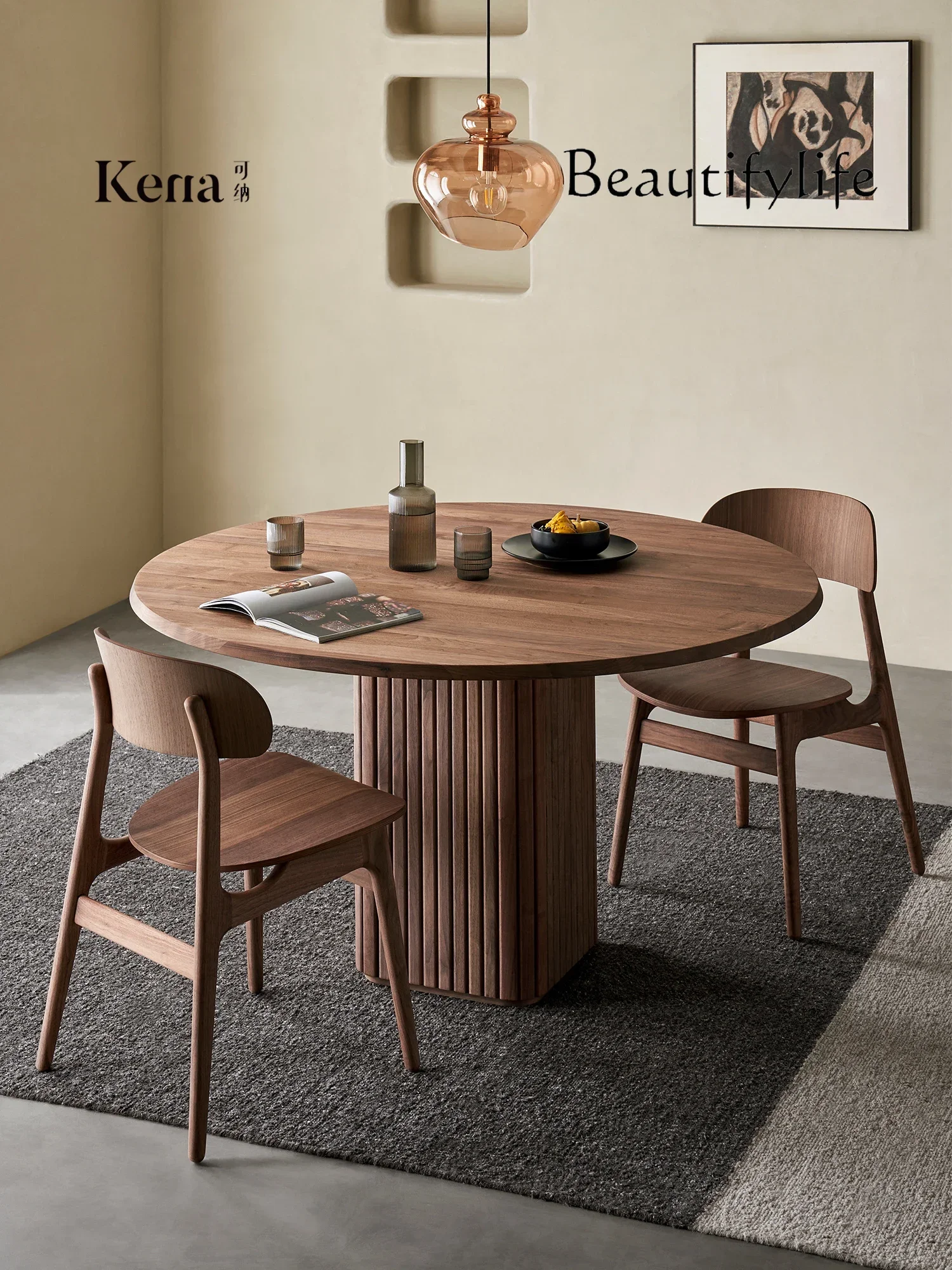 

North American Black Walnut Solid Wood round Dining Table and Chair Italian Minimalist Dining Table