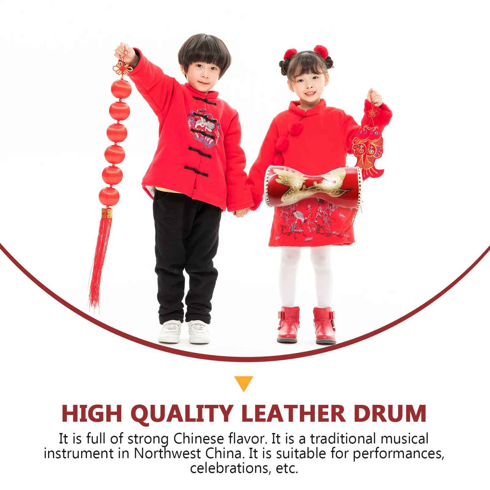 

1 Set Chinese Style Waist Drum Performance Props Durable Cowhide Percussion Instrument Portable Adjustable Strap Professional