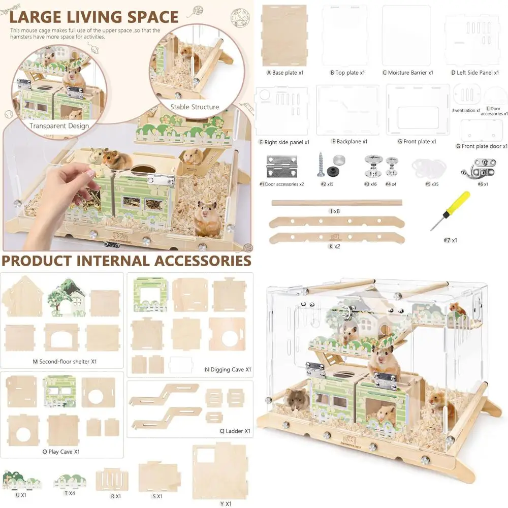 

Acrylic Hamster Cage with Hamster Hideouts, Mouse Cage for Pet Mice, Hamsters Tank for Small Animal Pets, Hamster Starter Kit, G