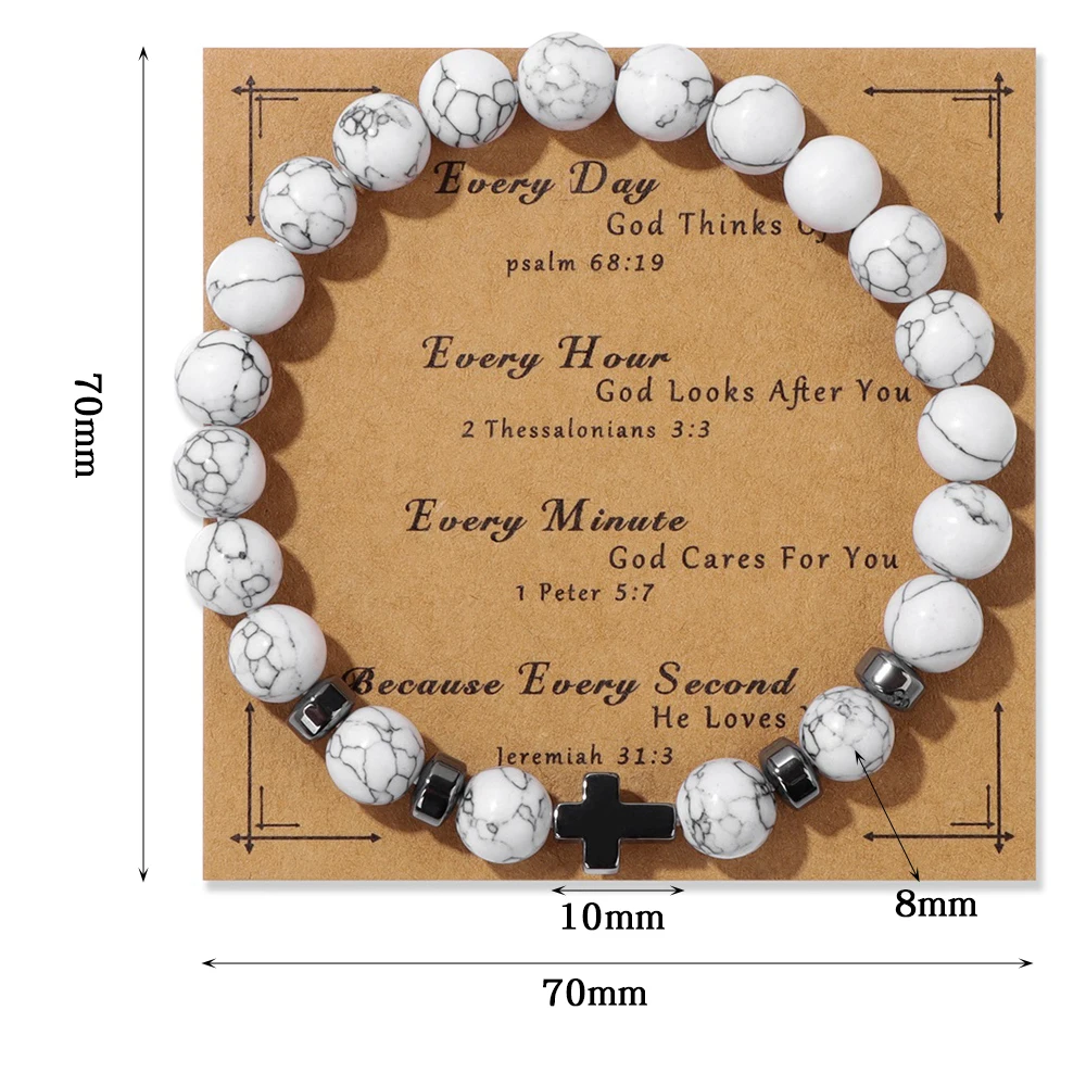 Prayer Natural Stone Bracelets Cross Hematite Charm Dalmation Howlites Beaded Bracelet Women Men Yoga Jewelry Homme Pulsera Gift