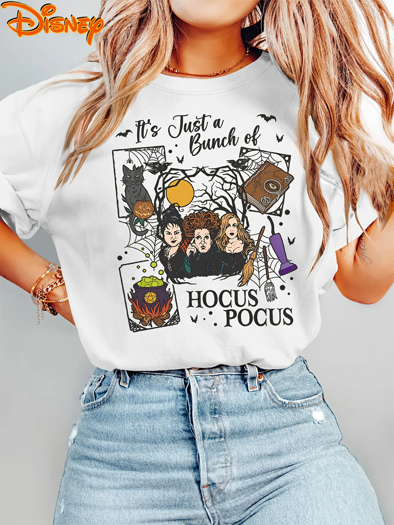تي شيرت نسائي رسمي من Disney Hocus Pocus Witches of East End جرافيك سحري تصميم فيلم Hocus Pocus مع خفافيش الساحرات