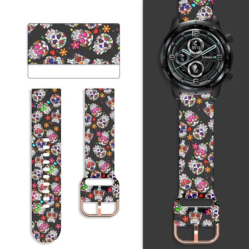 حزام سيليكون ل Ticwatch Pro3 لتحديد المواقع/GTX/E2/S2/2020 ساعة ذكية الفرقة طباعة سوار wirstbelt ل Ticwatch برو/Ticwatch E2 حزام
