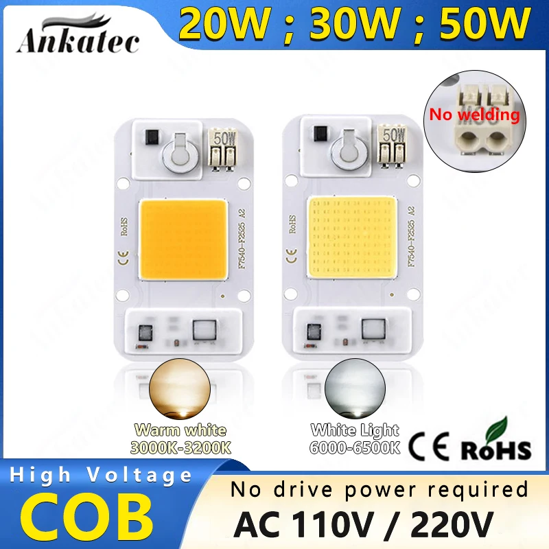 

LED COB Chip 20W 30W 50W AC 220V High Voltage Drive Free Welding Warm White Surface Light Source Module for Floodlight Spotlight