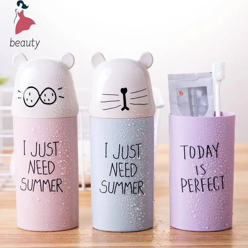 

Portable Travel Toothbrush Cup Cartoon Bear Cover Toothpaste Holder Bathroom Organizer Accessories Teeth Brush Storage Case Box