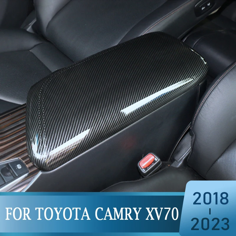 For Toyota Camry XV70 2018 Hybrid Car Armrest Box Protector Cover Trim Mat ABS Carbon Accessories 70 2019 2020 2021 2022 2023