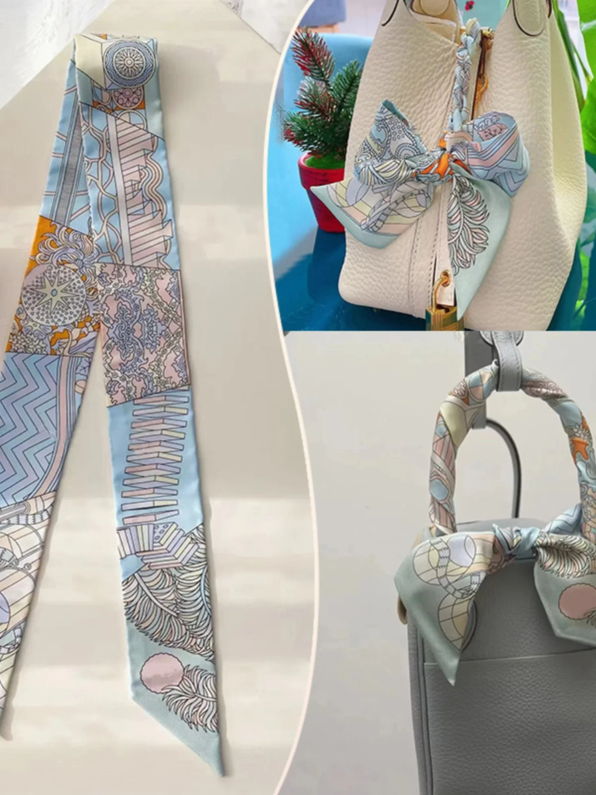 

H-Home New Twill Silk Scarf 00% Silk 8 Momme Decorative Bag Wrap Silk Ribbon Real Silk Small Netie
