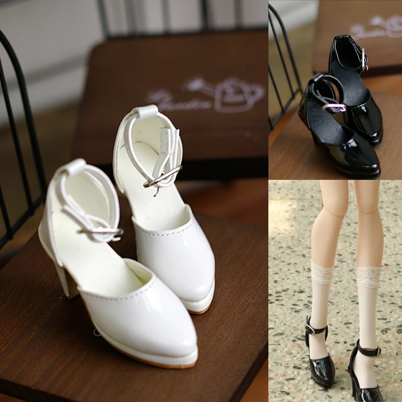 D03-P808 children toy BJD DD SD MSD  1/3 accessories black white brown Glossy versatile high heels 1 pair