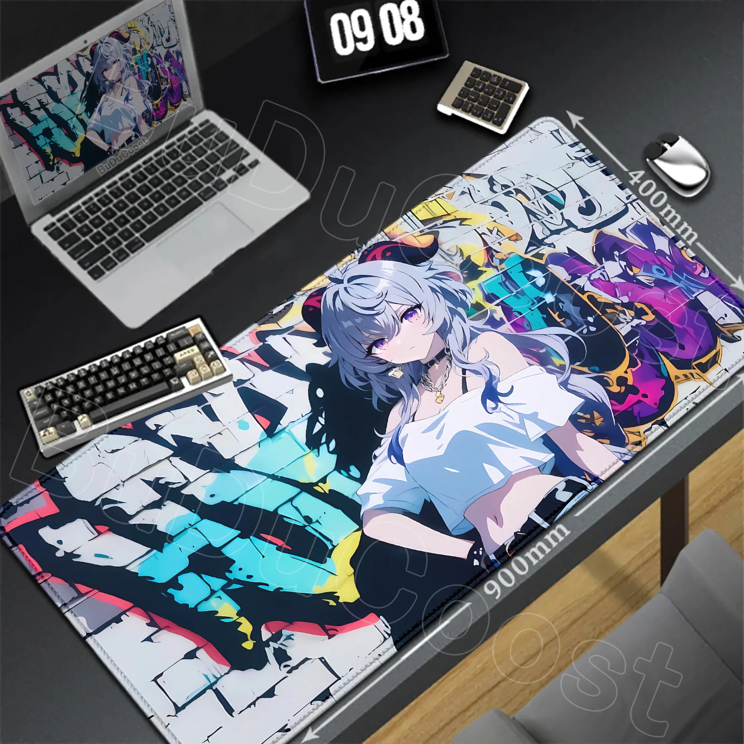 

HD Printing Genshin Impact Graffiti Girl Mouse Pad Models Cute Pink Girl Soft Non-Slip Carpet Rubber Mousepad Gaming Keyboardpad