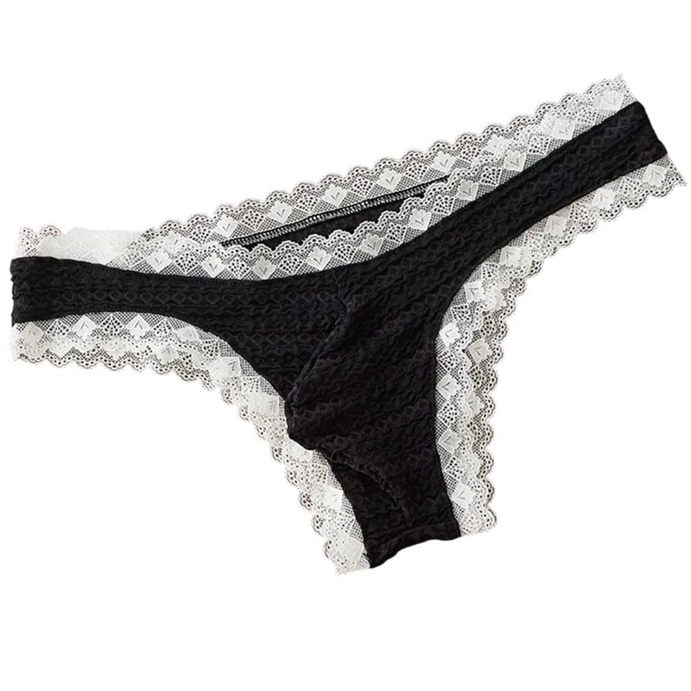 Low Waist Bikini Men\'s Lace Briefs Intimate Wear 90 Nylon 10 Spandex Lace Material Contrast Color Bikini Style