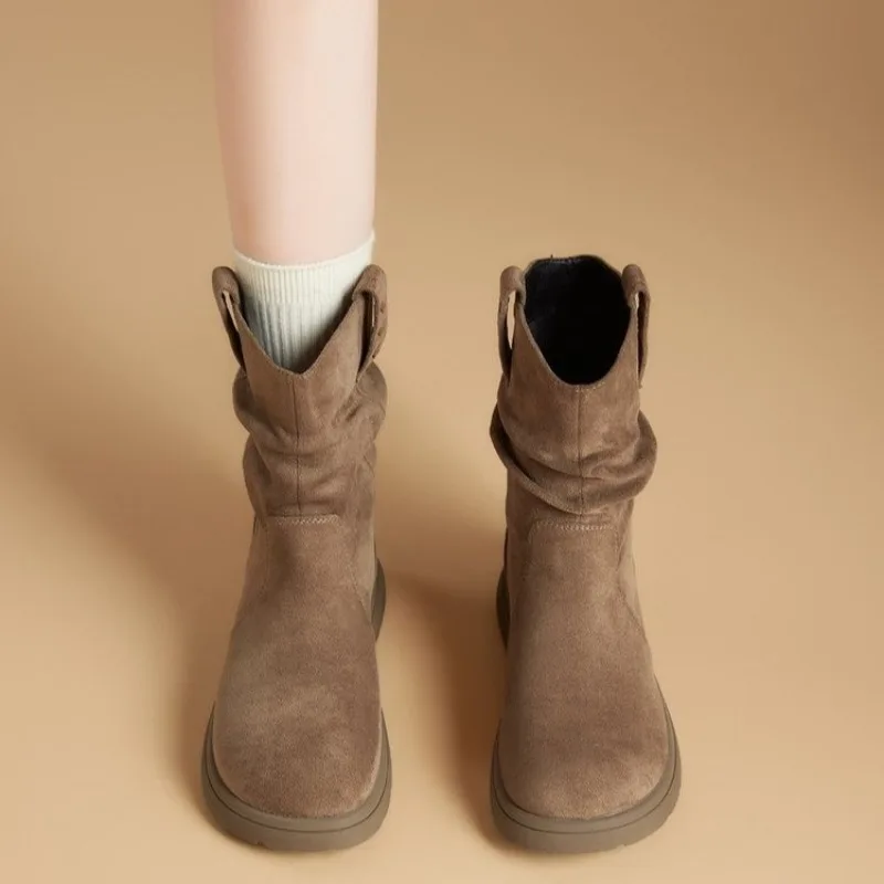 Mid-leg Boots Women's 2026 Autumn and Winter New Piles of Soft-soled Versatile French Flats