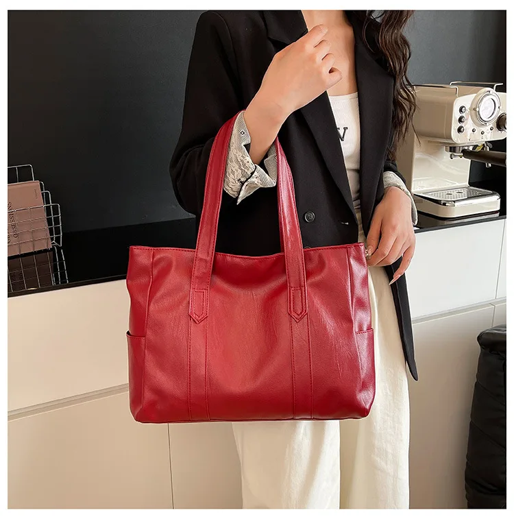 Vintage-Leder-Umhängetasche, geräumige Casual-Tragetasche mit zwei Griffen, Alltagstasche für Frauen, vielseitige Handtasche – Detail 23