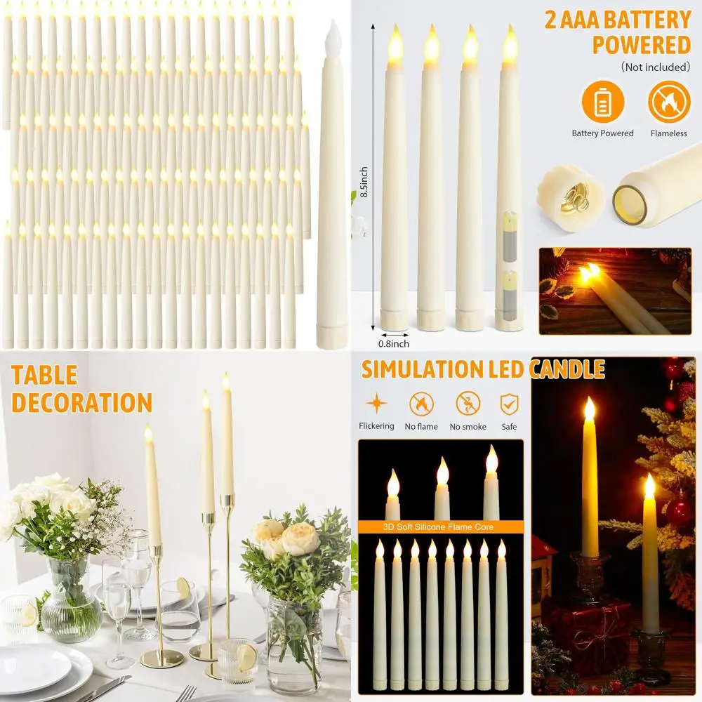 

Ivory LED Taper Candles with Warm White Light, 8.5 Inches, Set of 100 for Window, Christmas, Wedding, and Home Decoration