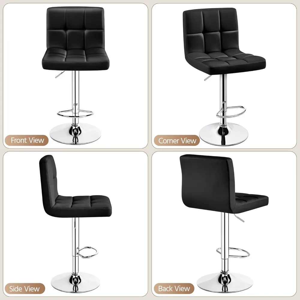 Bar Stools Set of 2, Adjustable PU Leather Swivel Barstools, Stools with Back and Footrest, Counter Height Barstools for Bar image 5