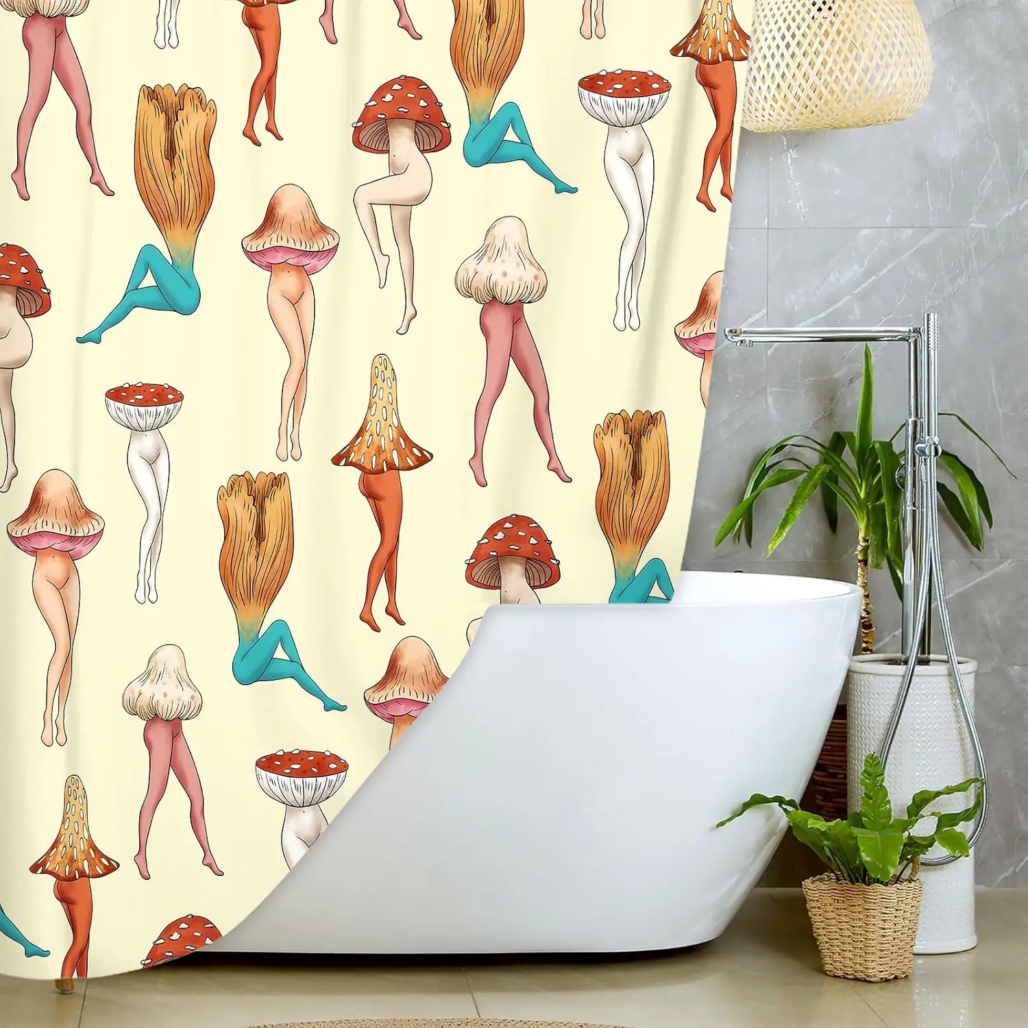 

Mushroom Girl Pattern Waterproof Shower Curtain 180x200cm - Whimsical Art Print Bath Curtain for Creative Home Decor