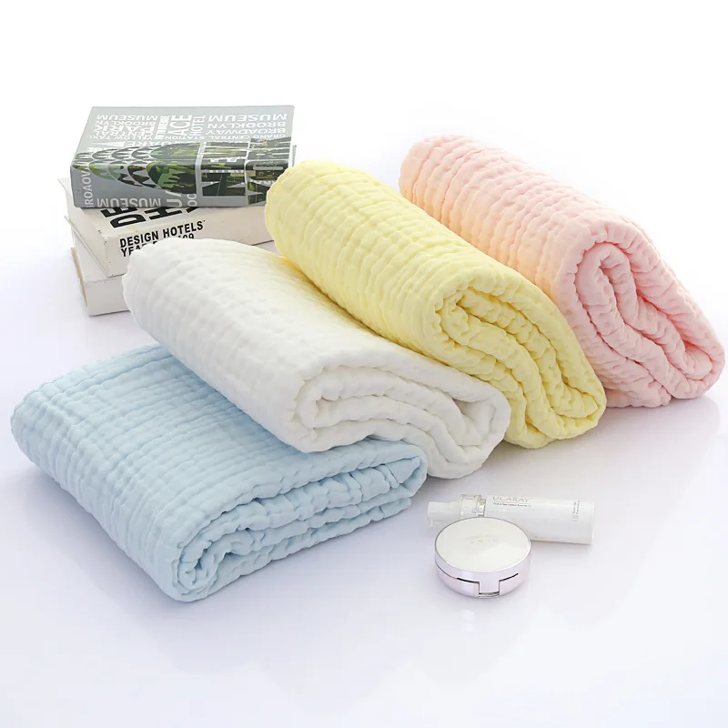 Solid-color Gauze Bath Towel Medical-grade Pure Cotton Pre-washed Seersucker Blanket for Infants Toddlers Soft Highly Absorbent