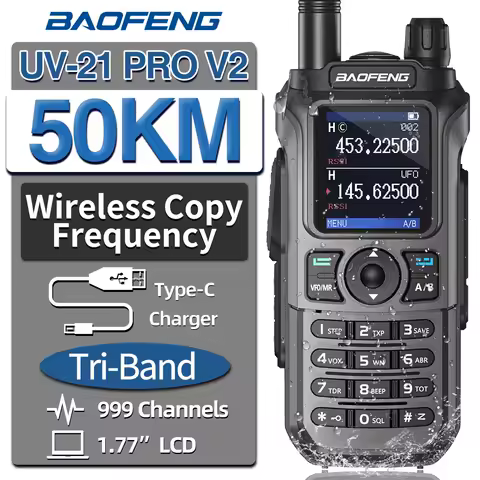 Baofeng UV-21 Pro V2 Wireless Copy Frequency Tri Band Powerful Waterproof Long Range UV-5R Long Range Type-C Two Way Ham Radio