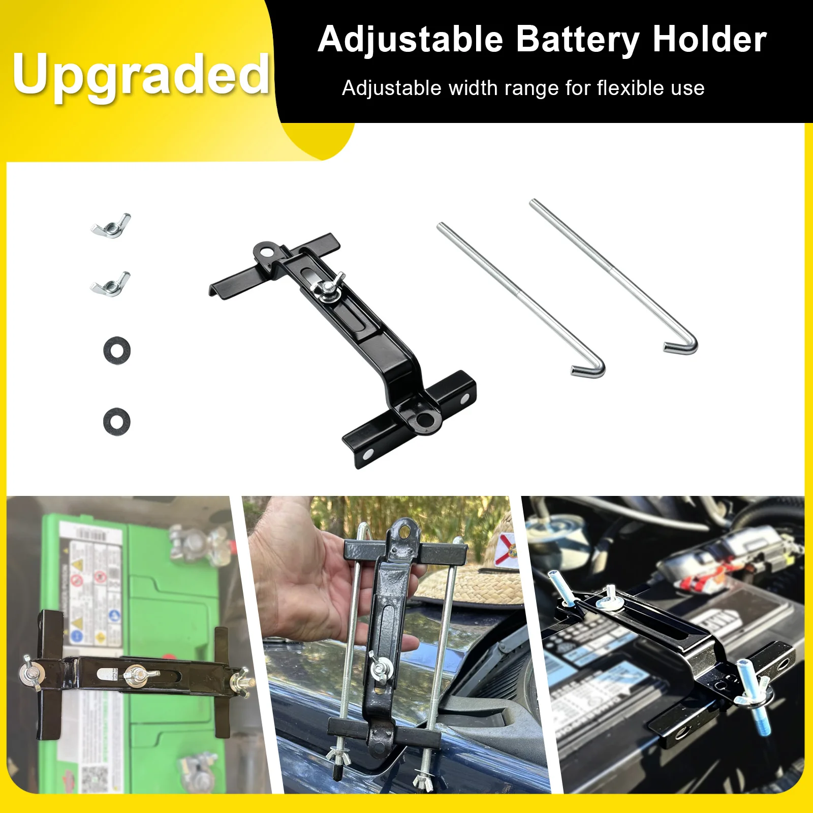 Universal Adjustable Car Battery Holder Battery Stabilizer Rack Car Storage Battery Holder Metal Rack Mount Bracket Stand Kit