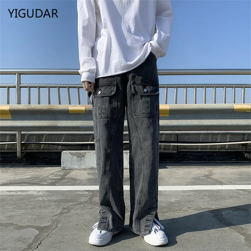 

Baggy Jeans Trousers Male Denim Pants Black Wide Leg Pants Men's Jeans Oversize Cargo Korean Streetwear Hip Hop Harajuku