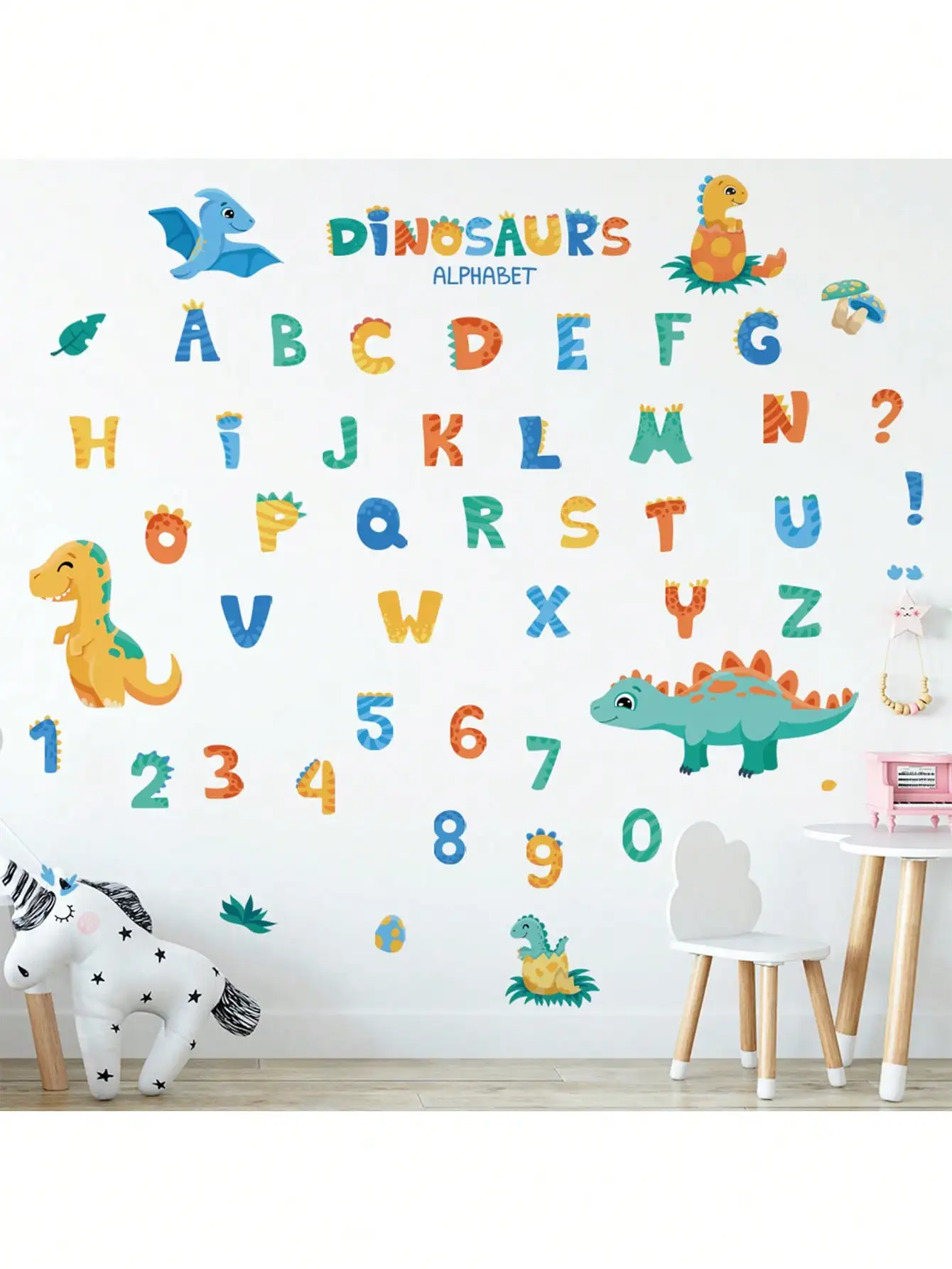 New cartoon dinosaur early education alphabet wall stickers children's room classroom study wall stickers