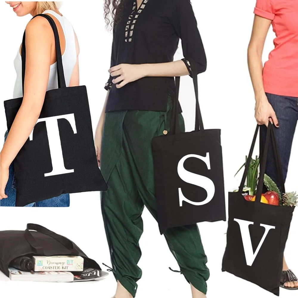 Shoping Bags letter pattern Foldable Reusable Cloth Bag Ladies All-match Handbags Shoulder Canvas Shopping for Groceries Tote