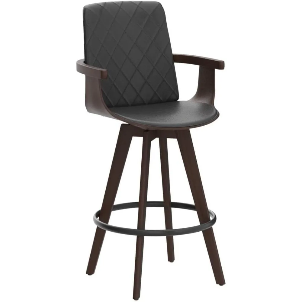 Bar Stools Set of 2, Upholstered Faux Leather Counter Height Bar Stools, Swivel Barstools Wooden Arms and Legs( Pack of 2)