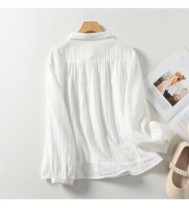 Embroidery Chinese Style Blouses Summer Vintage Women's Shirts Long Sleeve Cotton Linen Clothing Loose Women Top 2024 Korean