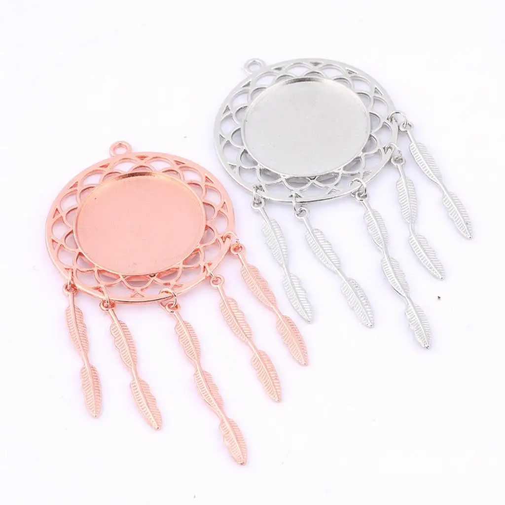 

5pcs Fit 25mm Round Cabochon Base Settings Wtih Fether Charms Diy Bezel Pendant Trays For Necklace Jewelry Making Supplies