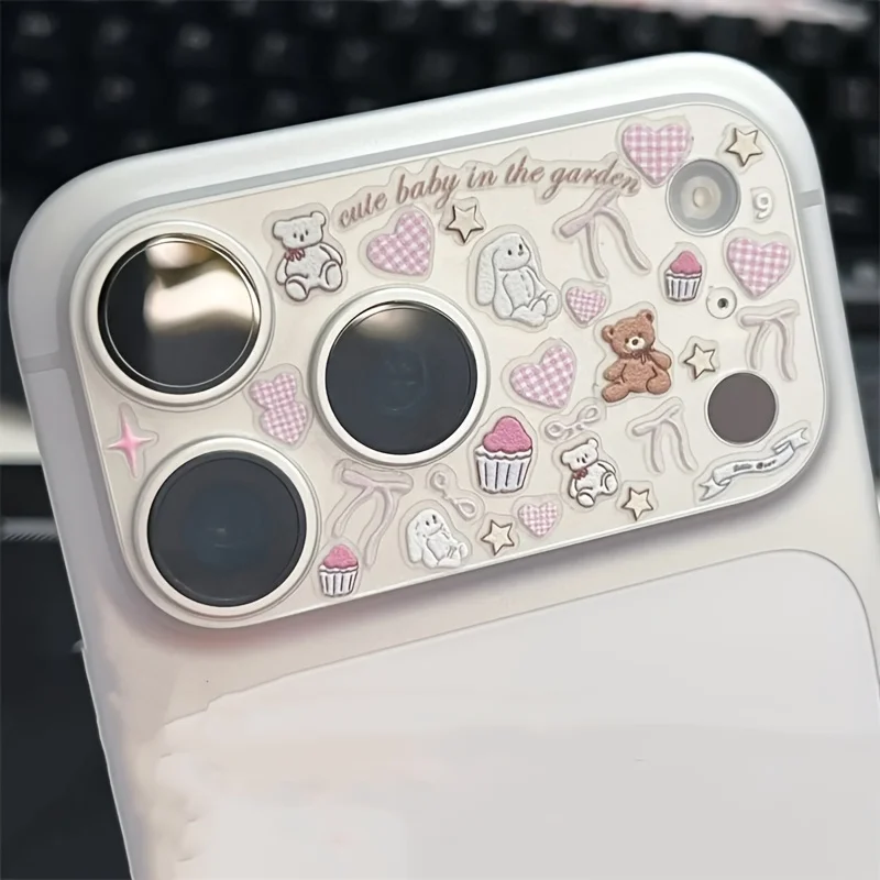 Niedliche Kawaii-Handy-Aufkleber mit geprägtem Motiv, Cartoon-Bär, Hase, Schleife, Stern, Erdbeere, Herz, DIY-Handyzubehör – Detail 3