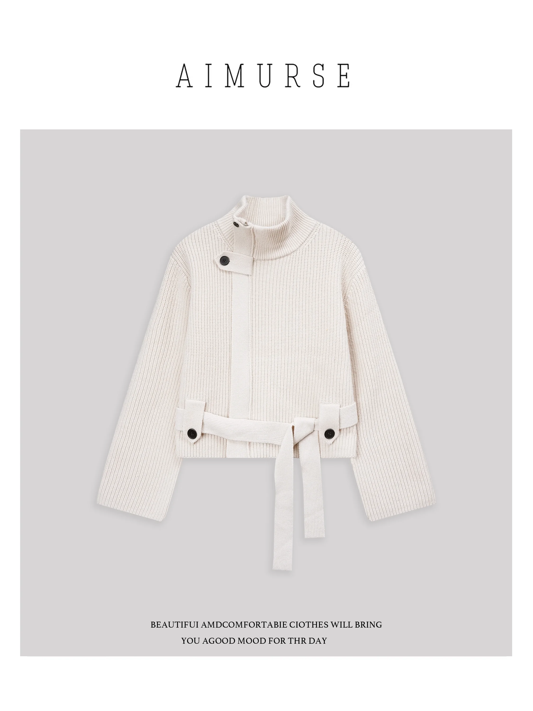 

Warm Woolen Knitwear with Belt Design Ele Sle Autumn Winter Women's Faion Pure Online S Straight Cut Thiened