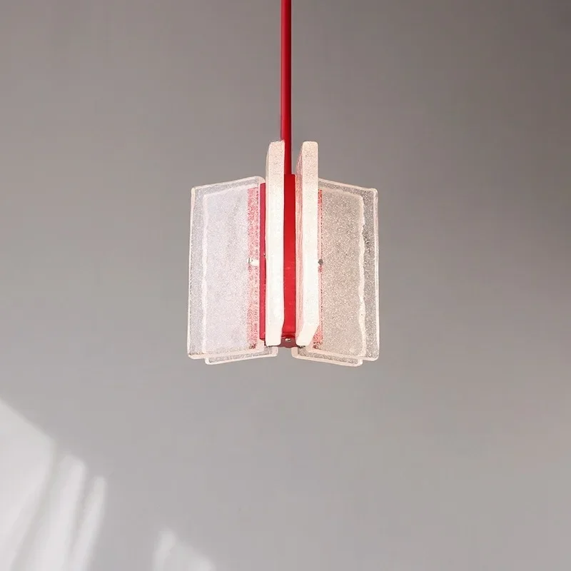 

2026 for Modern Red Silvery Wrought Iron LED Pendant Light Rectangle Glass Chandelier for Living Room Bedroom Kitchen