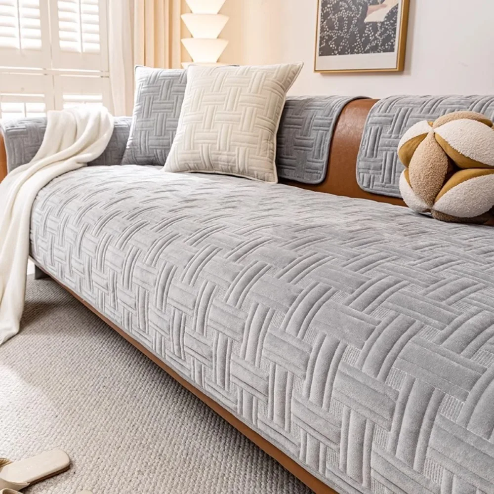 

Modern Weaving Pattern Crystal Velvet Sofa Cushion Warm Wearproof Sofa Seat Cover Cloth Non-Slip Nordic Style Couch Mat Winter