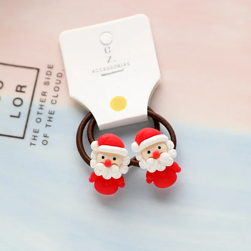 2pcs New Cute Christmas Elk Cartoon Elastic Hair Bands Rubber Hair Rope Tie Girls Hair Scrunchie Ponytail Holder Gum Accessories image 4