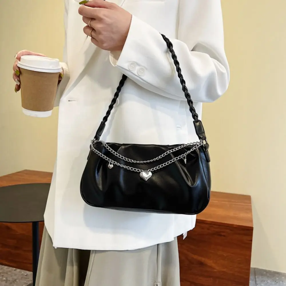 

Fashion Chain Tassel PU Leather Shoulder Bag Pleated Sweet Y2K Underarm bag Large Capacity Handbag Cloud Square Bag Travel